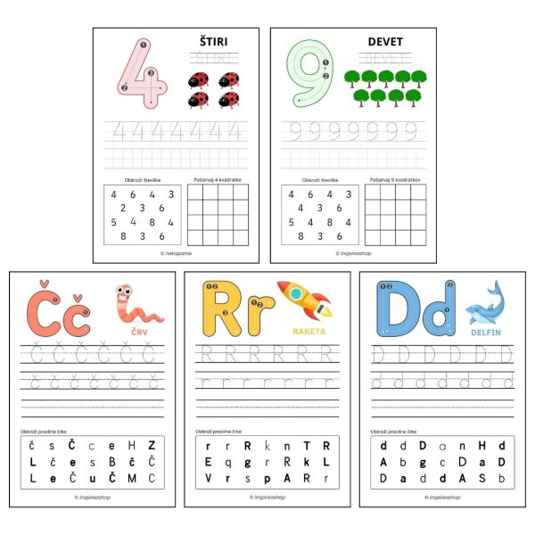 Montessori Mega paket: slovenska abeceda, številke, matematika, vzorci in pobarvanke