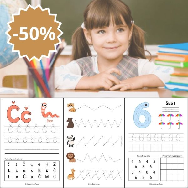 Montessori Mega paket: slovenska abeceda, številke, matematika, vzorci in pobarvanke