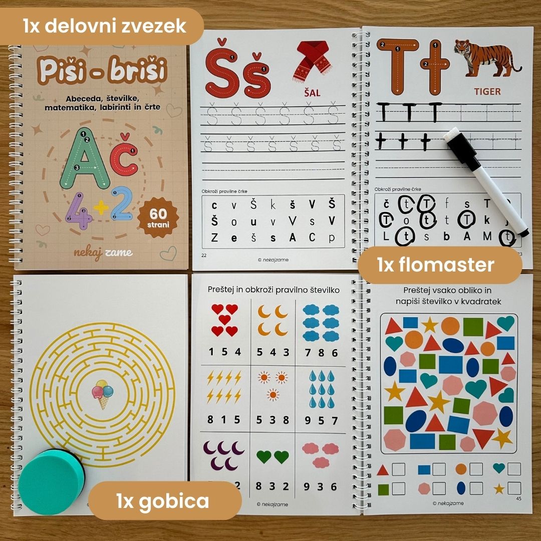 PIŠI–BRIŠI delovni zvezek po Montessori metodi