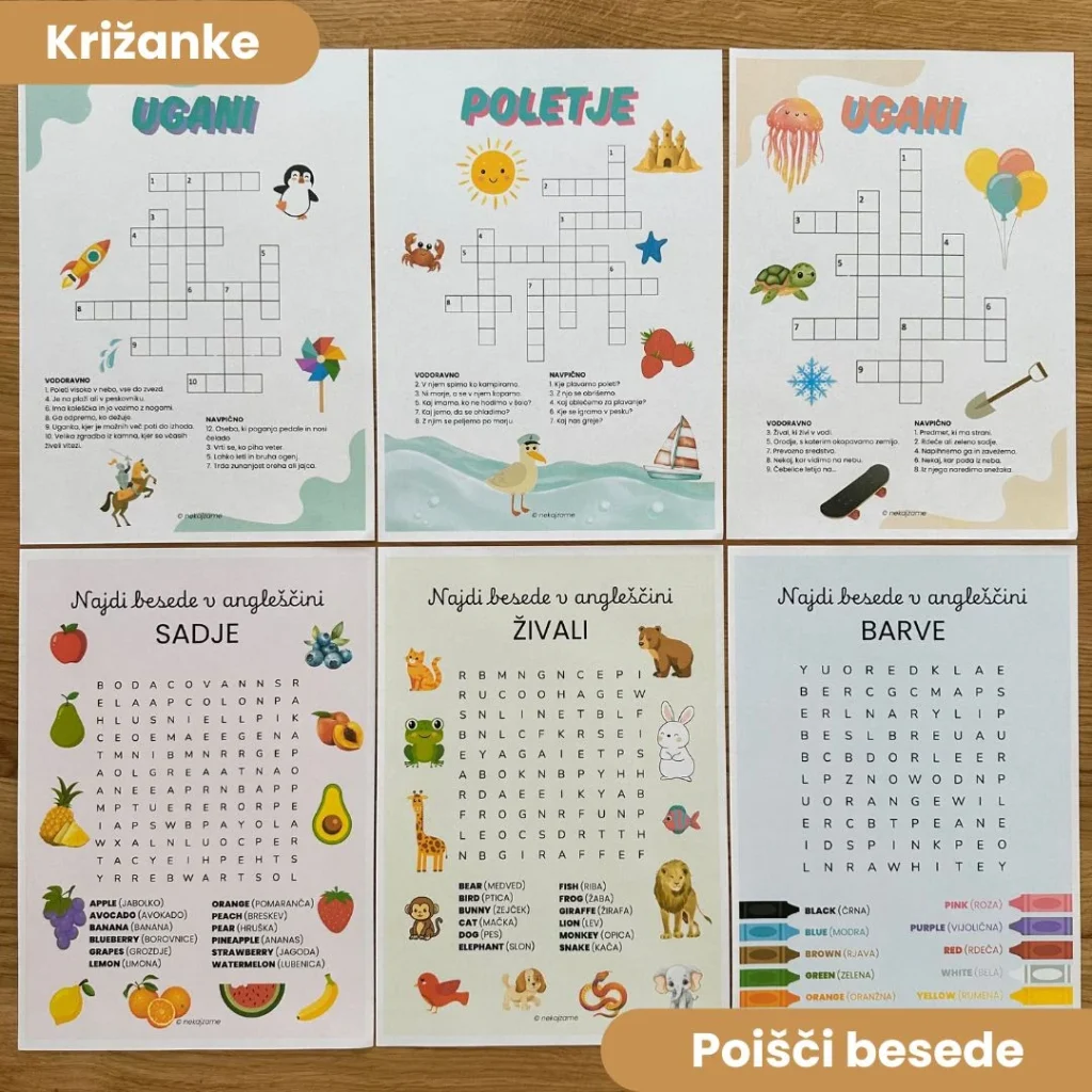 slovenske pisane črke, križanke, uganke, anagrami 