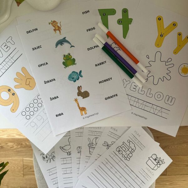 Angleščina za najmlajše - angleško slovenske vaje: abeceda, številke, barve, oblike, živali, sadje, glagoli (PDF 170 strani)