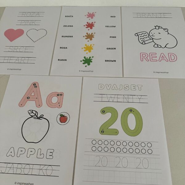 Angleščina za najmlajše - angleško slovenske vaje: abeceda, številke, barve, oblike, živali, sadje, glagoli (PDF 170 strani)