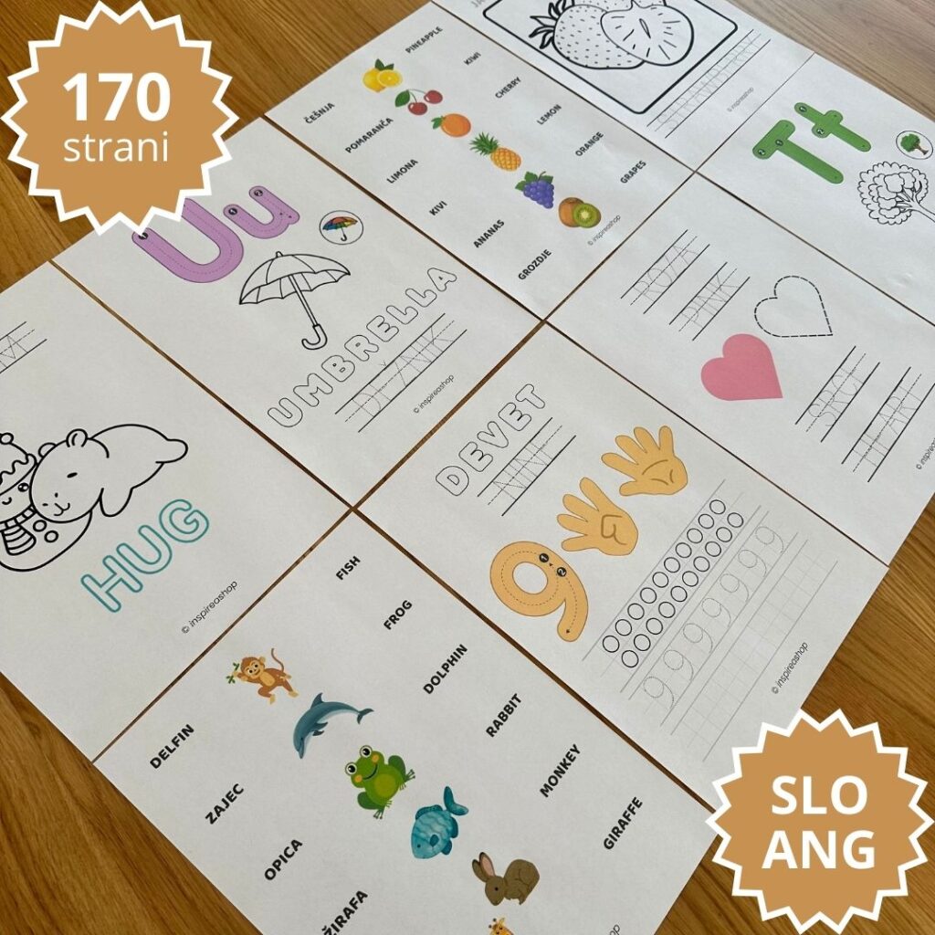 Angleščina za najmlajše - angleško slovenske vaje: abeceda, številke, barve, oblike, živali, sadje, glagoli (PDF 170 strani)