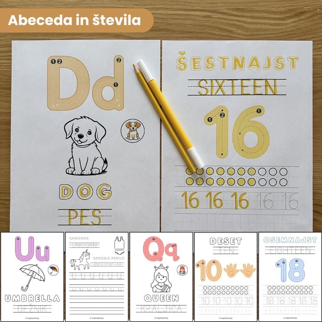 Angleščina za najmlajše - angleško slovenske vaje: abeceda, številke, barve, oblike, živali, sadje, glagoli (PDF 170 strani)