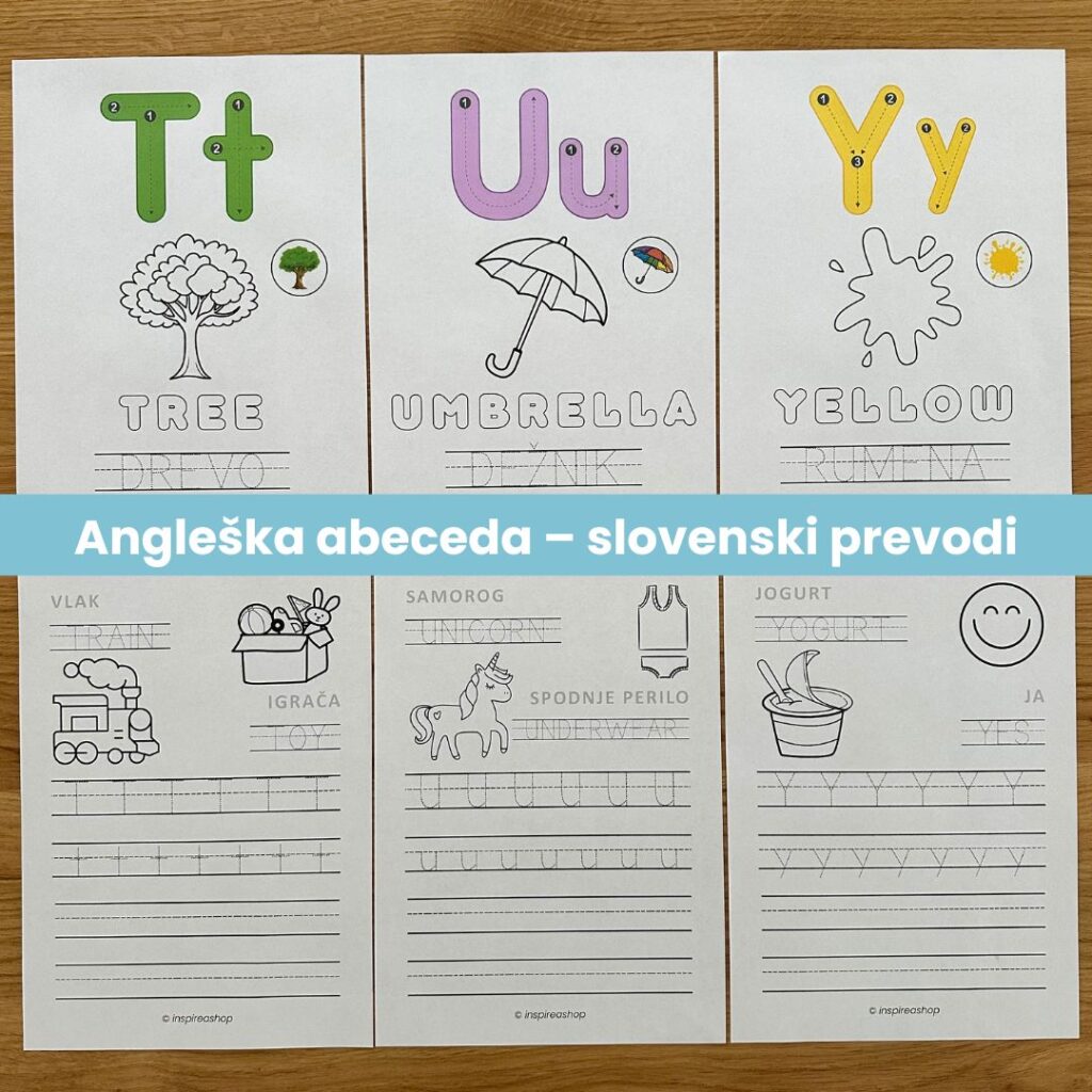 Angleščina za najmlajše - angleško slovenske vaje: abeceda, številke, barve, oblike, živali, sadje, glagoli (PDF 170 strani)