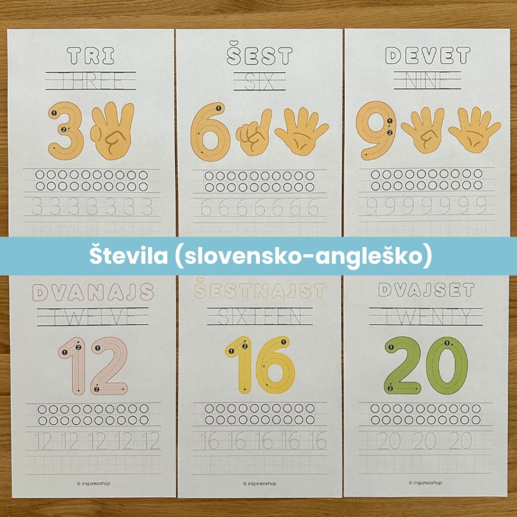 Angleščina za najmlajše - angleško slovenske vaje: abeceda, številke, barve, oblike, živali, sadje, glagoli (PDF 170 strani)