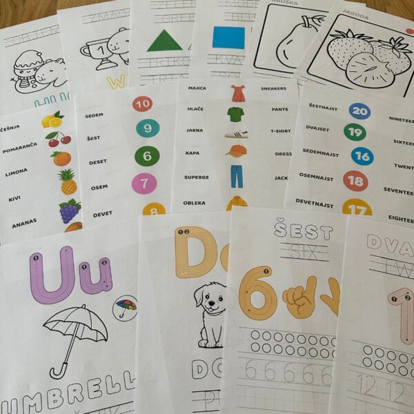 Angleščina za najmlajše - angleško slovenske vaje: abeceda, številke, barve, oblike, živali, sadje, glagoli (PDF 170 strani)