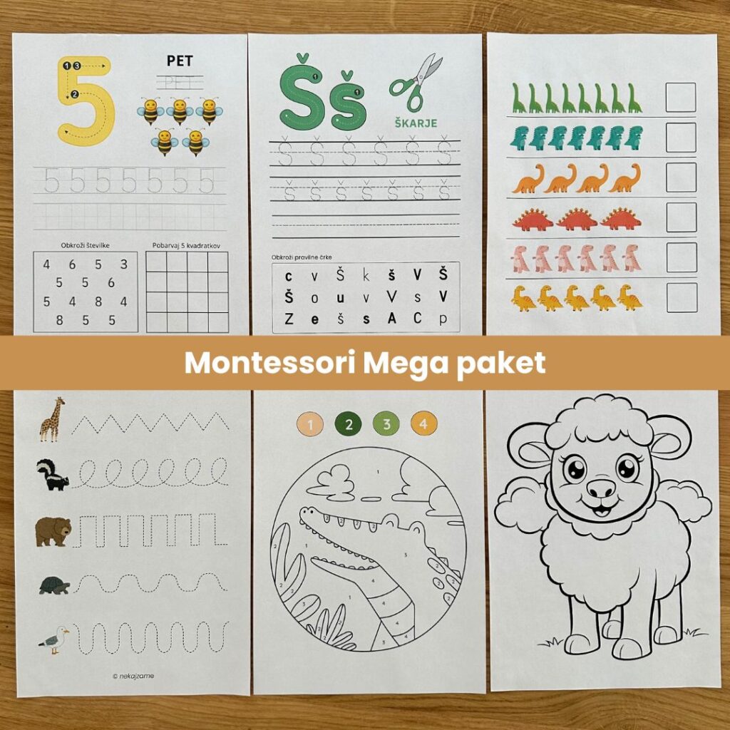 Montessori paket + angleščina za najmlajše (PDF 200 + 170 strani) 